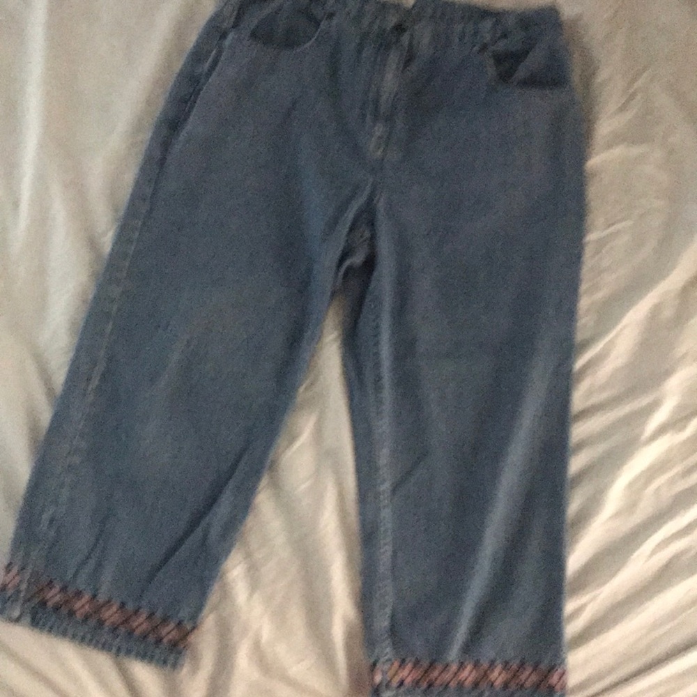 capri jeans with argyle trim on pockets and legs